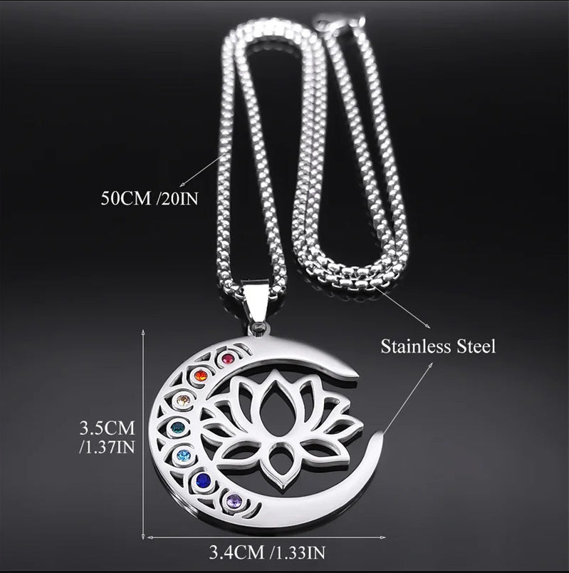 Lotus Moon Necklace Inlaid Jewel Personality Necklace